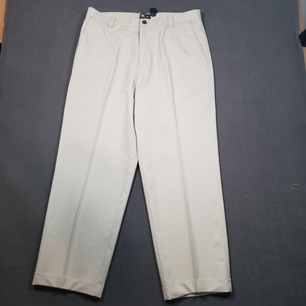 Adidas Golf Pants Mens 36 Beige‎ Straight Leg Cuffed Polyester Trousers